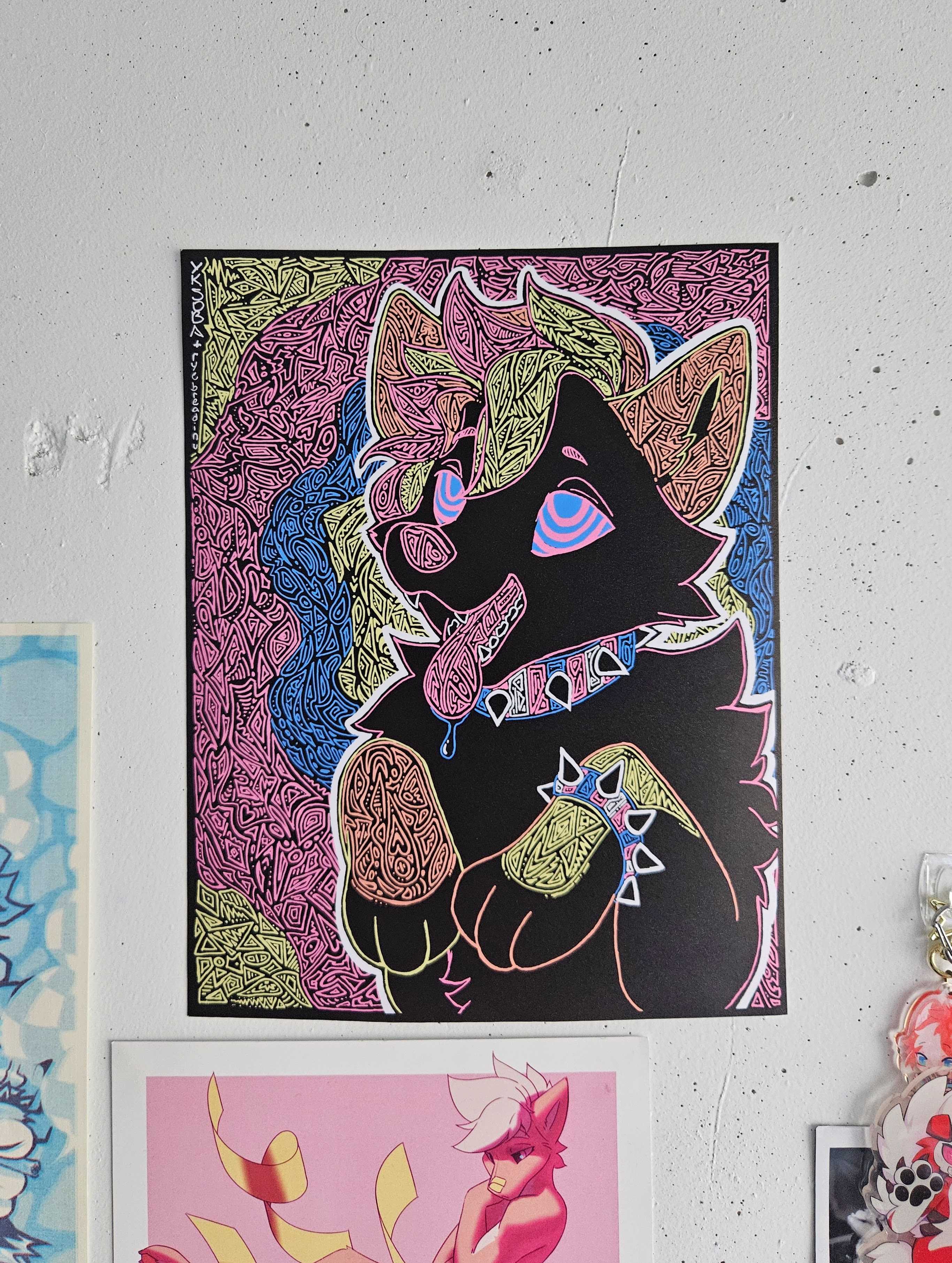 Print of a traditional drawing featuring a hypnotized puppy