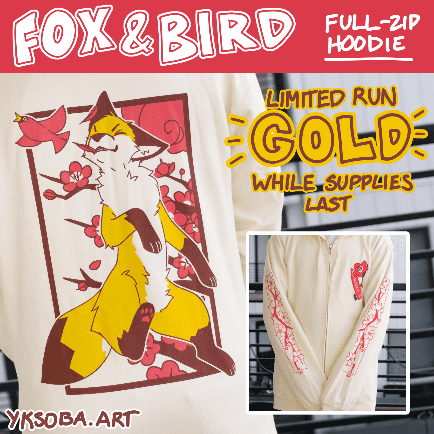 gold fox & bird hoodie preview